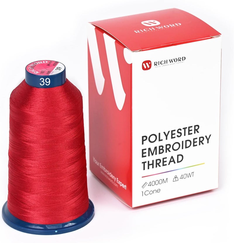 Poolin Richword Selected Red Embroidery Thread 4000M(4374Y) 40WT Polyester Thread 100 Colors Selected for Commercial Multi Needles and Single Needle Embroidery Machine 0039 - Image 1